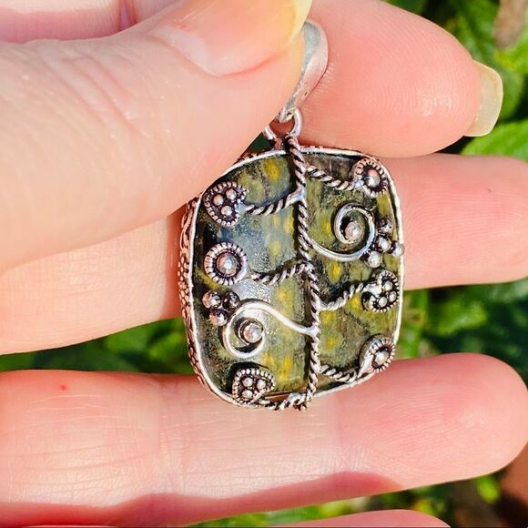 Ocean Sea Jasper Silver Ethnic Handmade Pendant - Picture 3 of 5